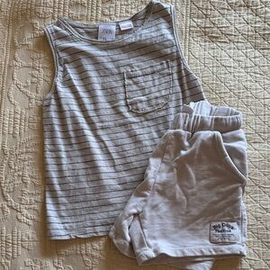 Zara Boys Gray Striped Tank Top Set